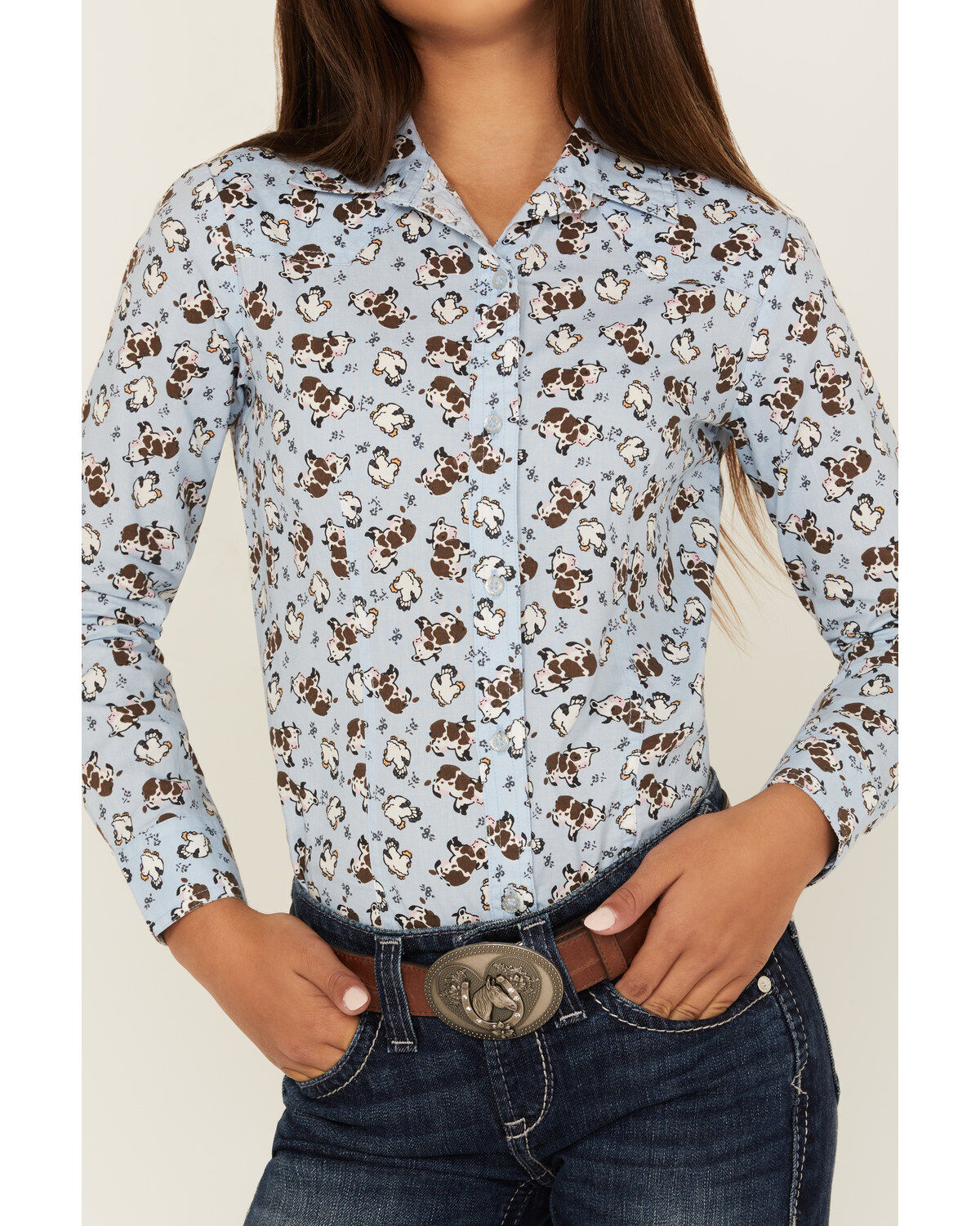 Cruel Girl Girls' Conversation Print Long Sleeve Button-Down Shirt