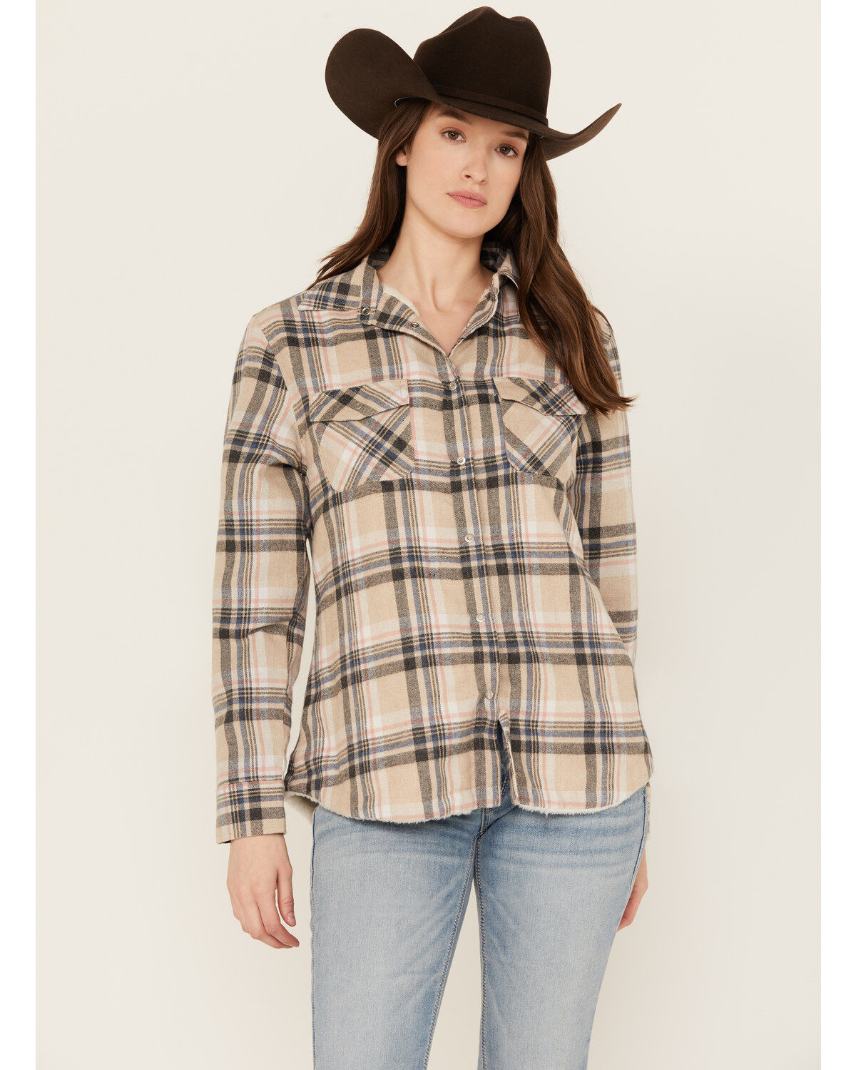 Stillwater Supply Women's Plaid Print Sherpa Lined Shacket