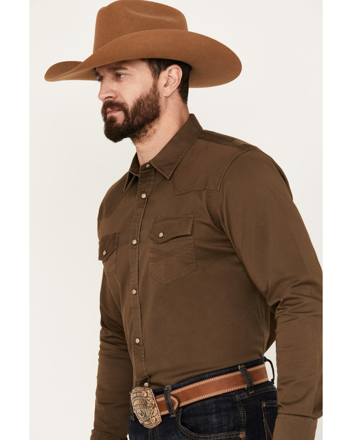 Blue Ranchwear Men's Solid Twill Long Sleeve Snap Stretch Western Shirt