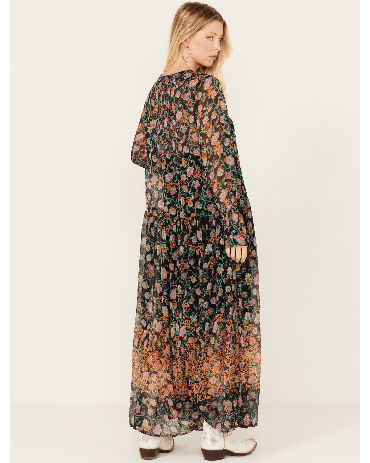 Free People Women's See It Through Floral Long Sleeve Maxi Dress