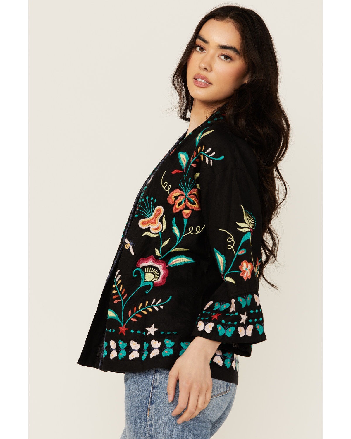 Johnny Was Women's Embroidered Cropped Kimono