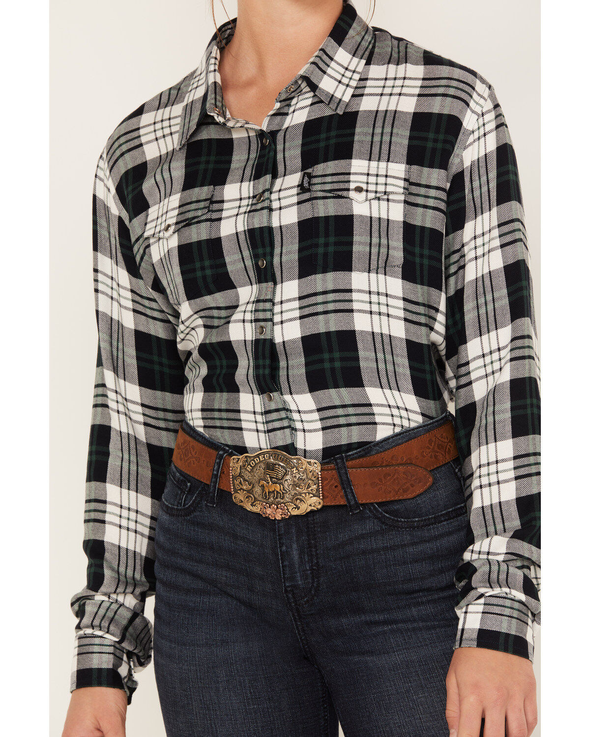 Hooey Women's Plaid Print Long Sleeve Snap Flannel Shirt