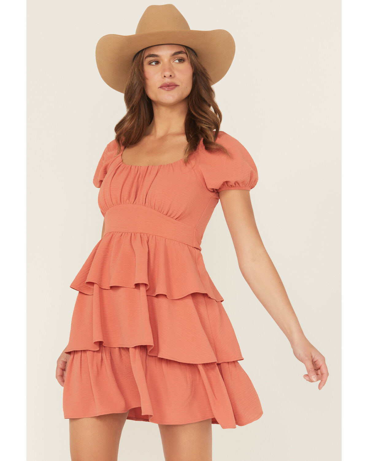 Originality Women's Solid Puff Sleeve Mini Dress