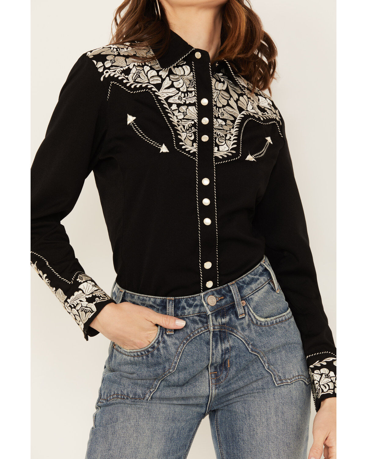 Scully Women's Embroidered Long Sleeve Pearl Snap Western Shirt