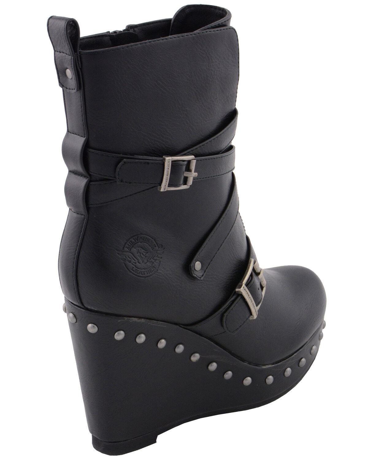 Milwaukee Leather Women's Triple Strap Wedge Boots - Round Toe