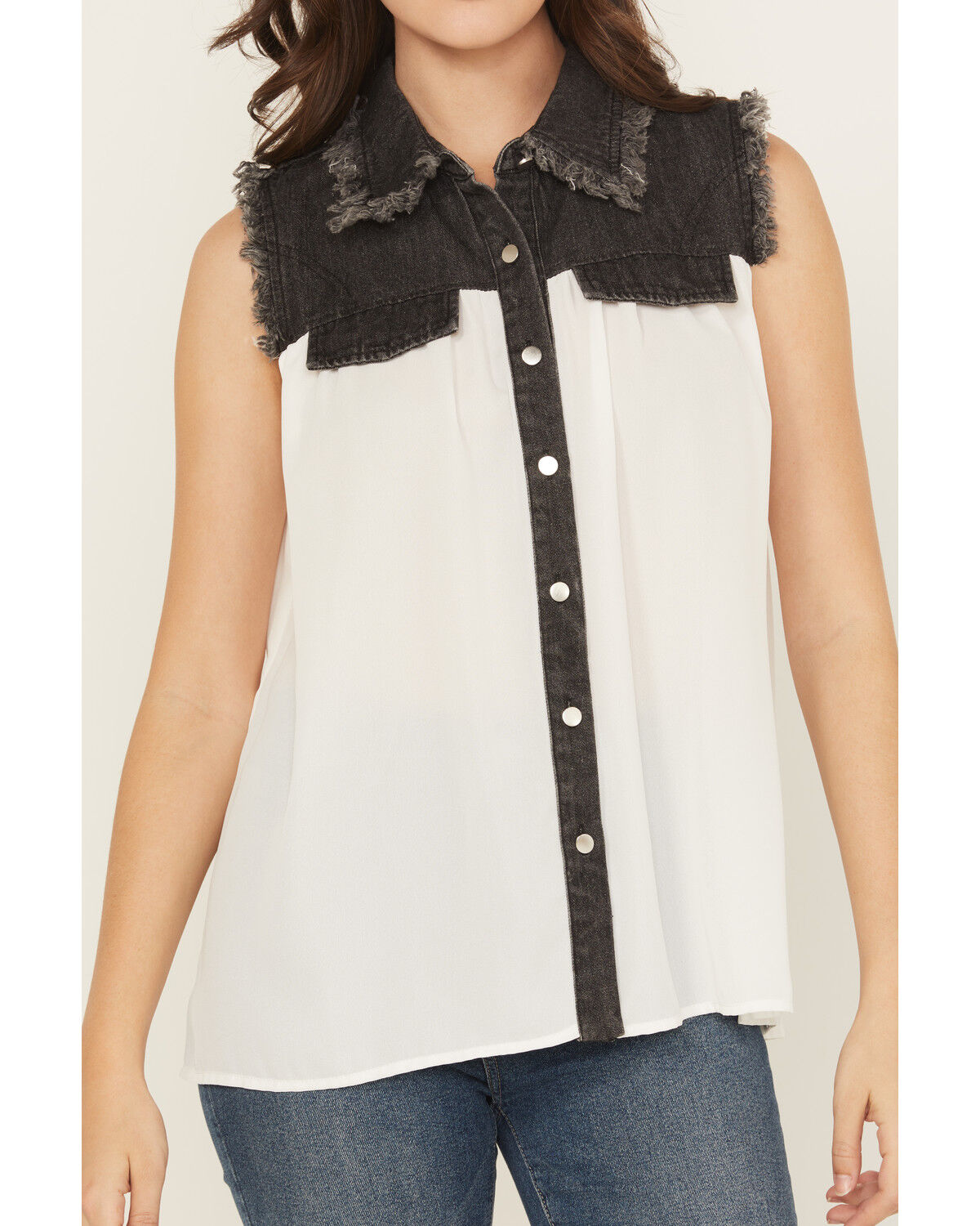 Cowgirl Hardware Women's Sleeveless Denim Chiffon Blouse