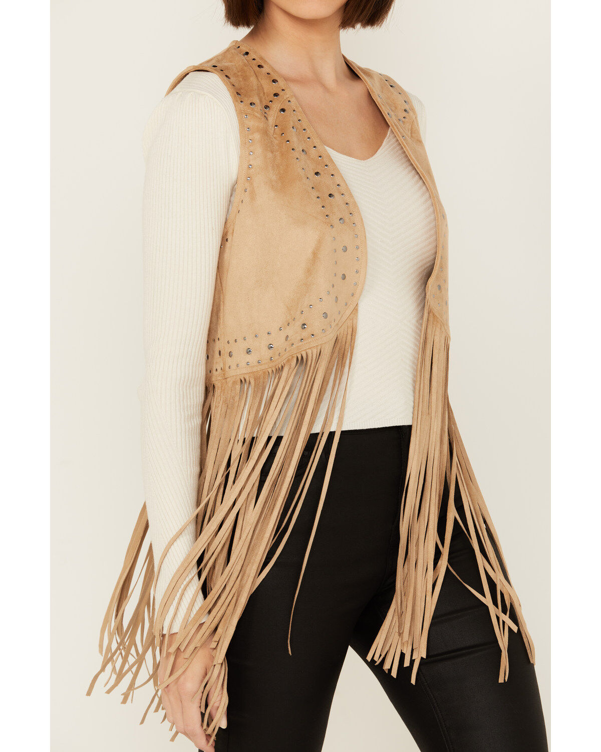Rock & Roll Denim Women's Studded Fringe Sleeveless Vest
