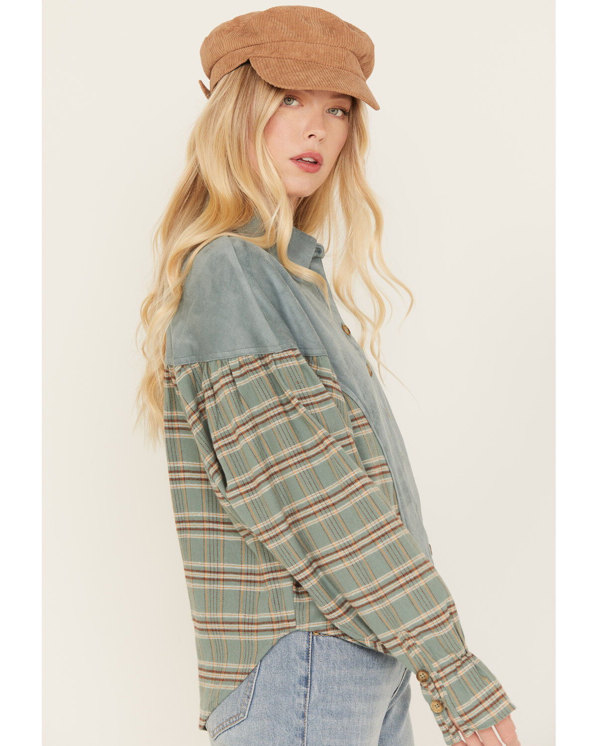 Miss Me Women's Plaid Print Long Sleeve Top