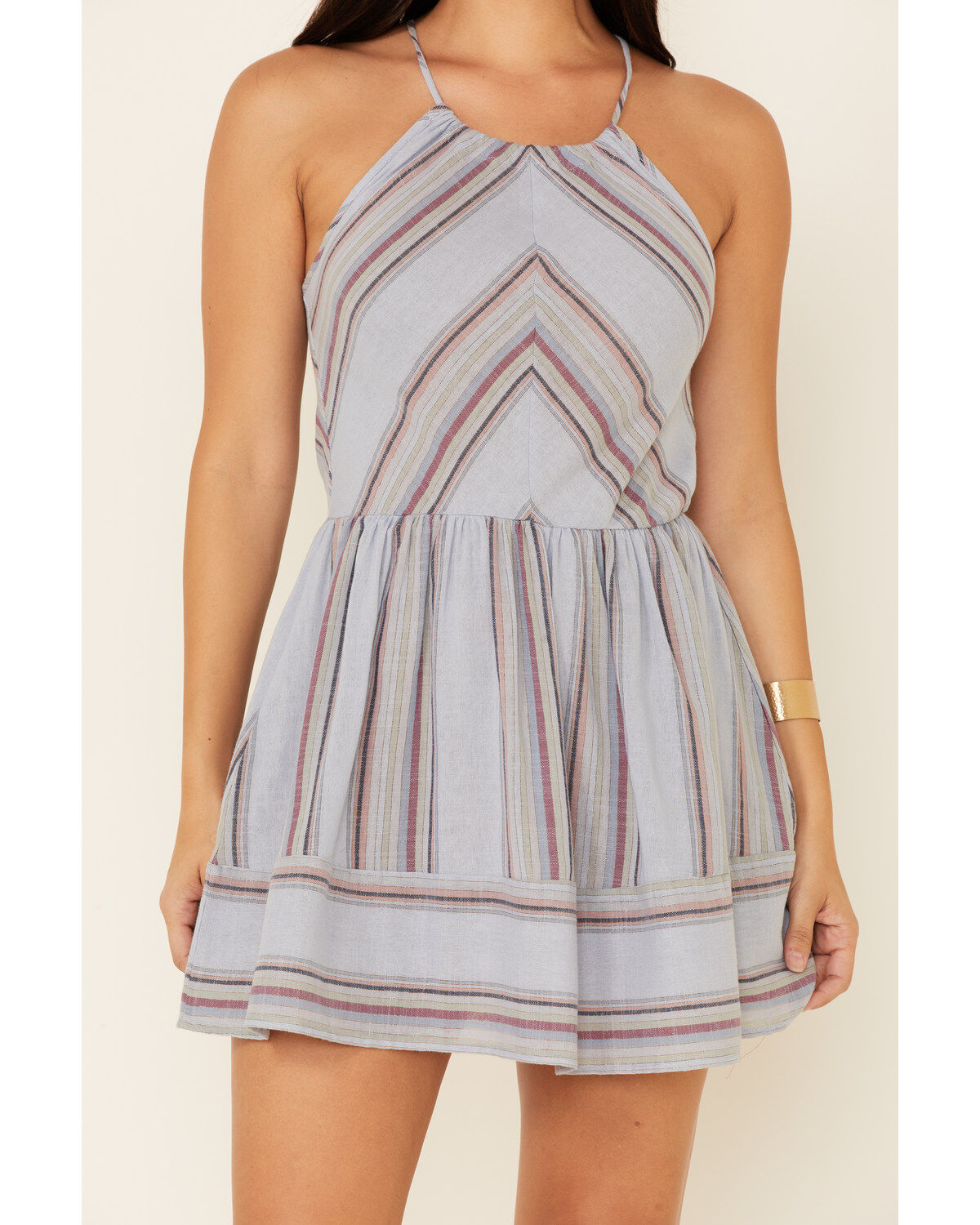Wild Moss Women's Stripe Print Halter Mini Dress