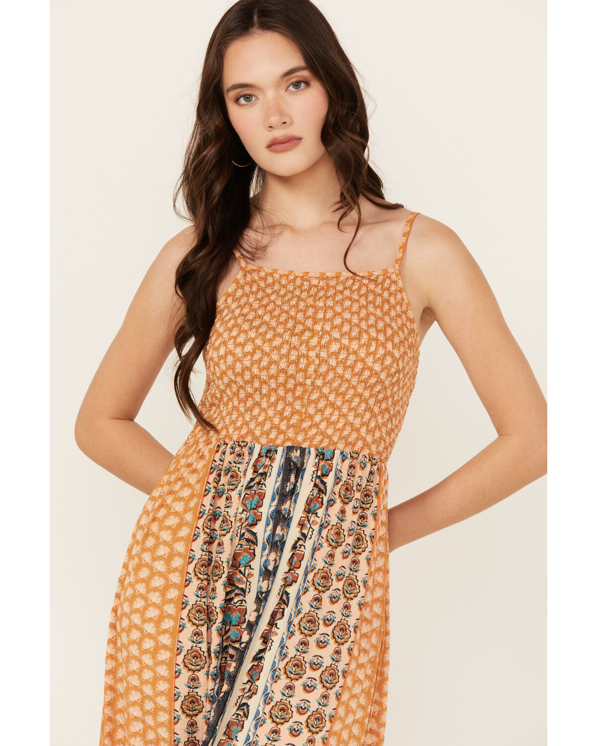 Angie Women's Border Print Smocked Midi Dress