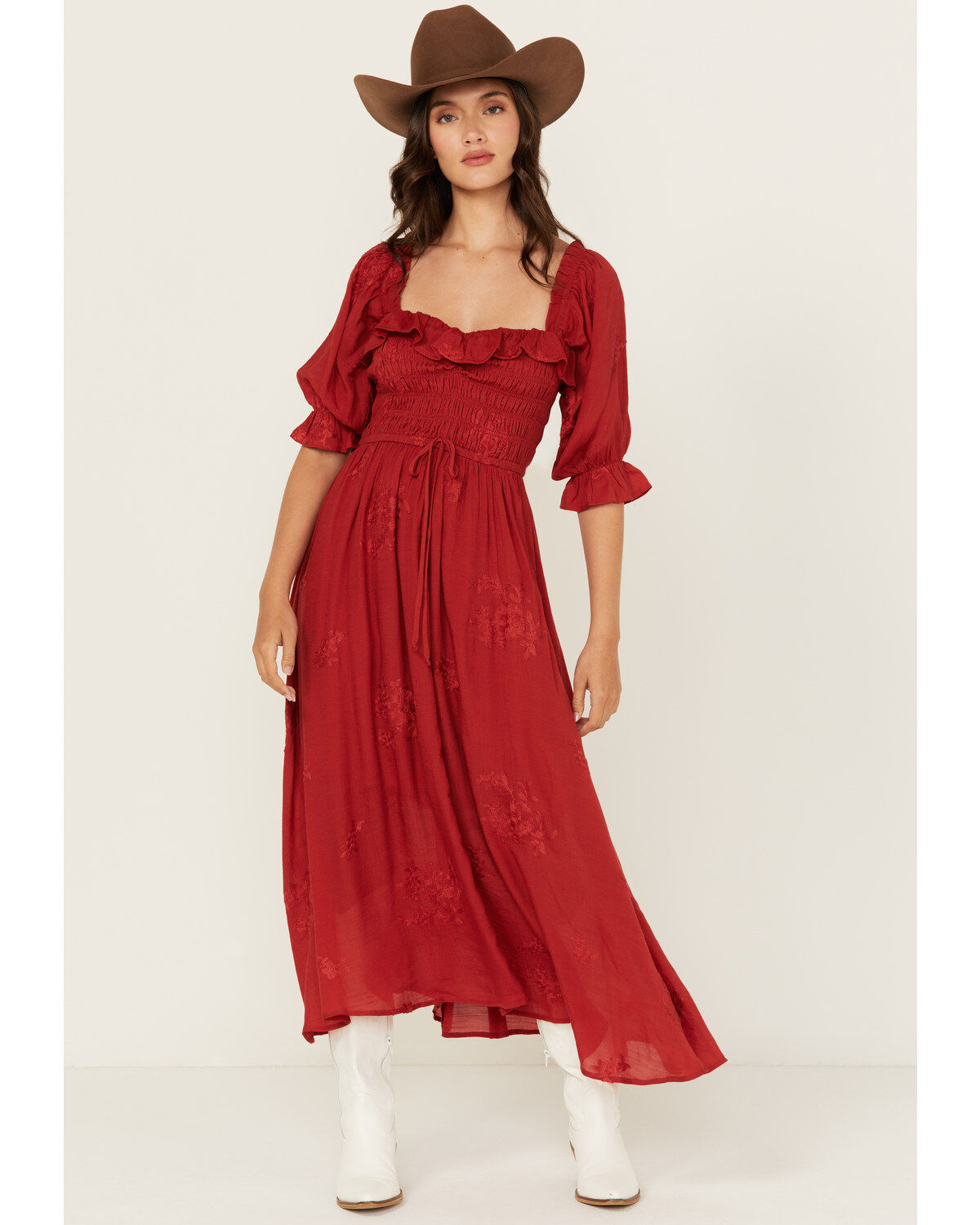 Wild Moss Women's Embroidered Half Sleeve Maxi Dress