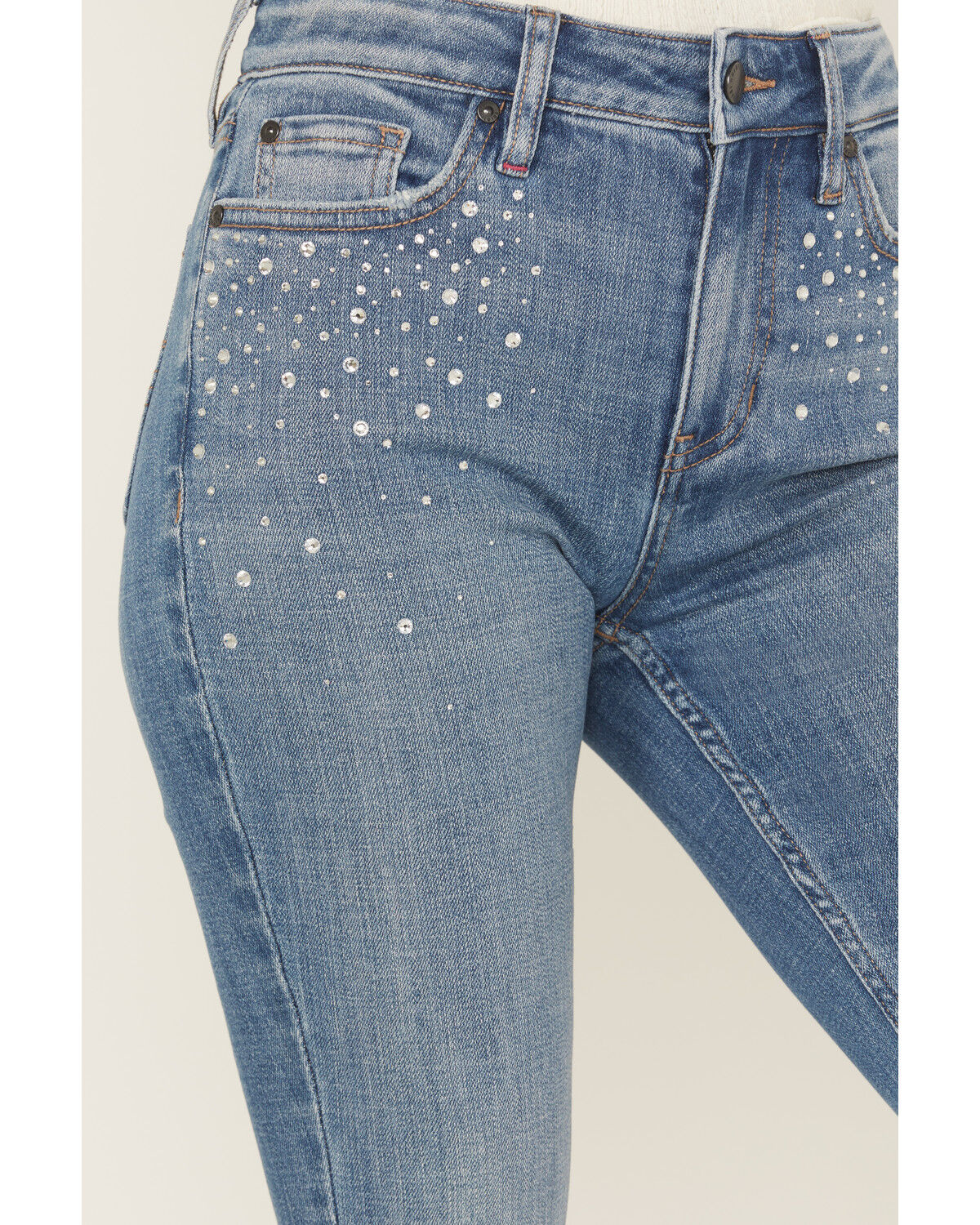 Idyllwind Women's Legend Medium Wash High Rise Rhinestone Studded Bootcut Super Stretch Denim Jeans