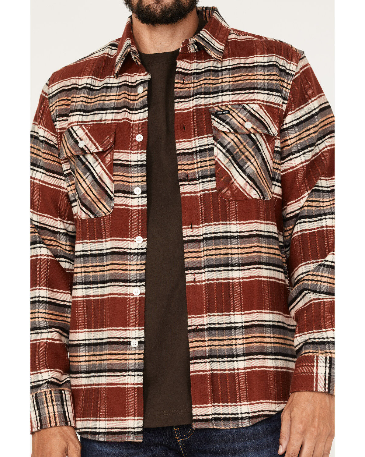 Brixton Men's Bowery Stretch Plaid Print Long Sleeve Utility Flannel Shirt