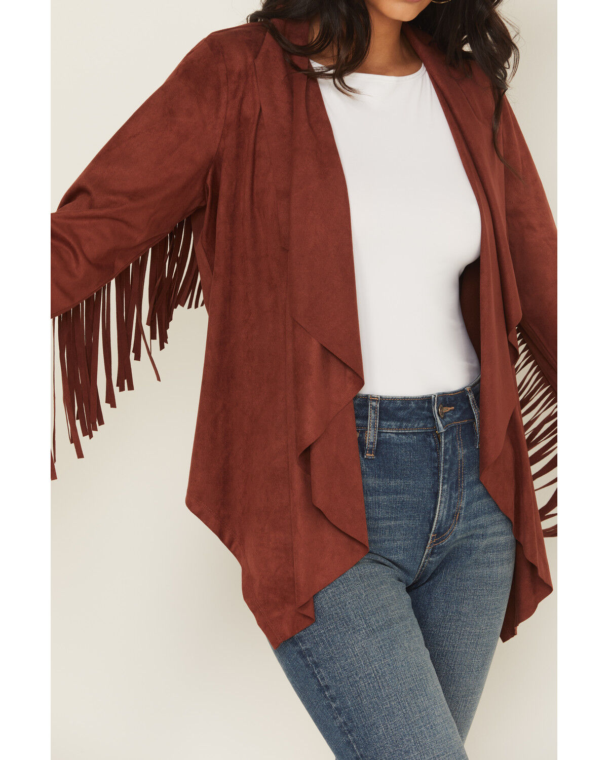 Shyanne Women's Cascade Front Faux Suede Fringe Jacket