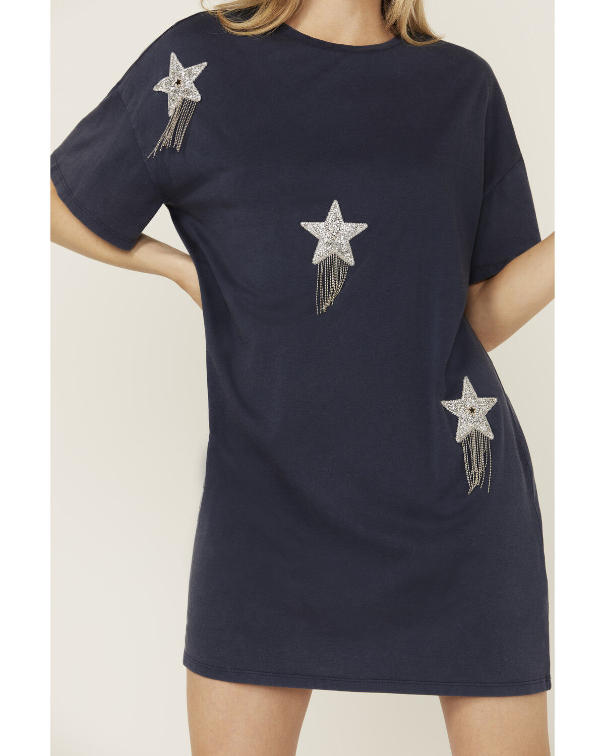 Rock & Roll Denim Women's Sequins Star Short Sleeve T-Shirt Mini Dress