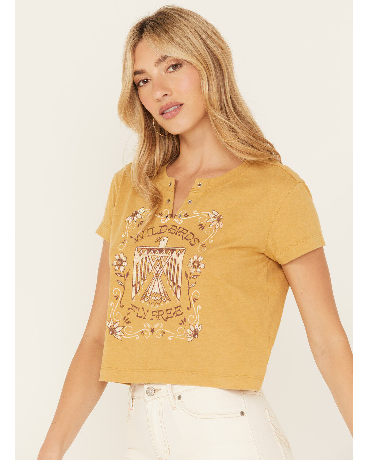 Wild Crow Women's Wild Birds Grommet Short Sleeve Graphic Tee