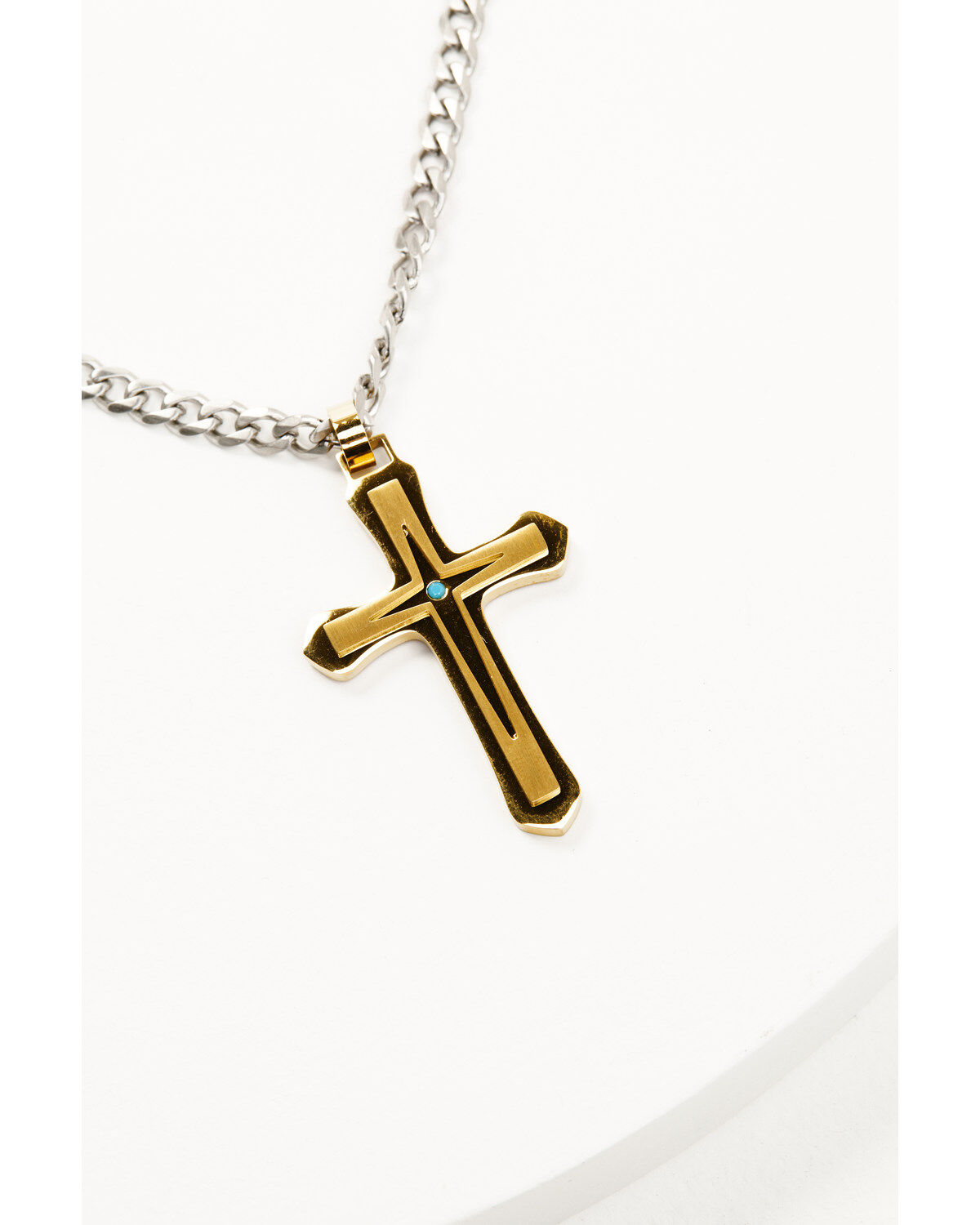 Cody James Men's Gold Cross Turquoise Inlay Necklace