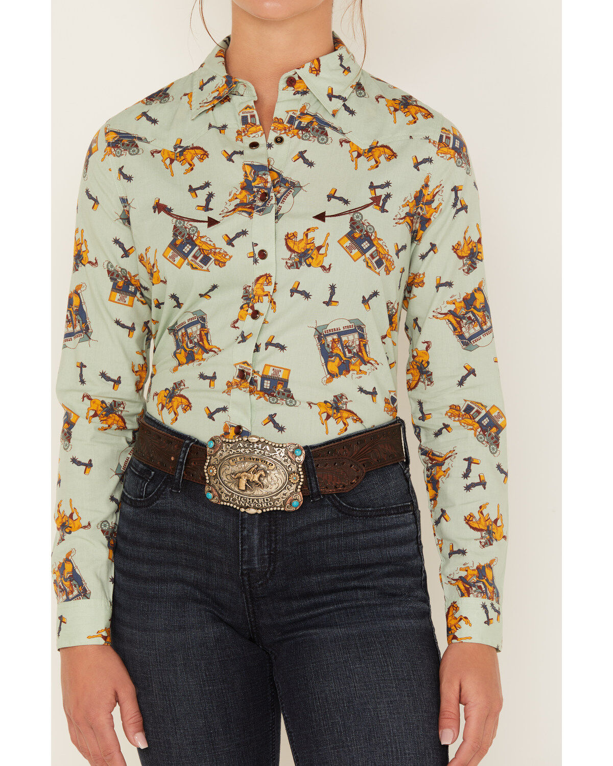 Cruel Girl Women's Western Toss Print Long Sleeve Snap Shirt