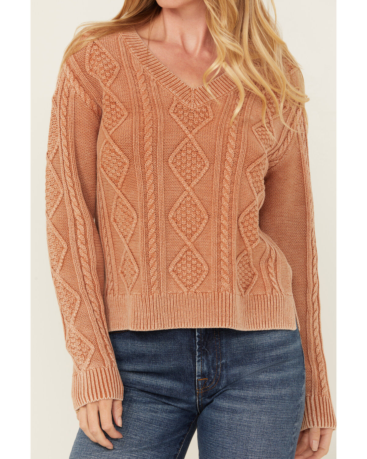 Cleo + Wolf Women's Clark Acid Wash Cable Knit Sweater