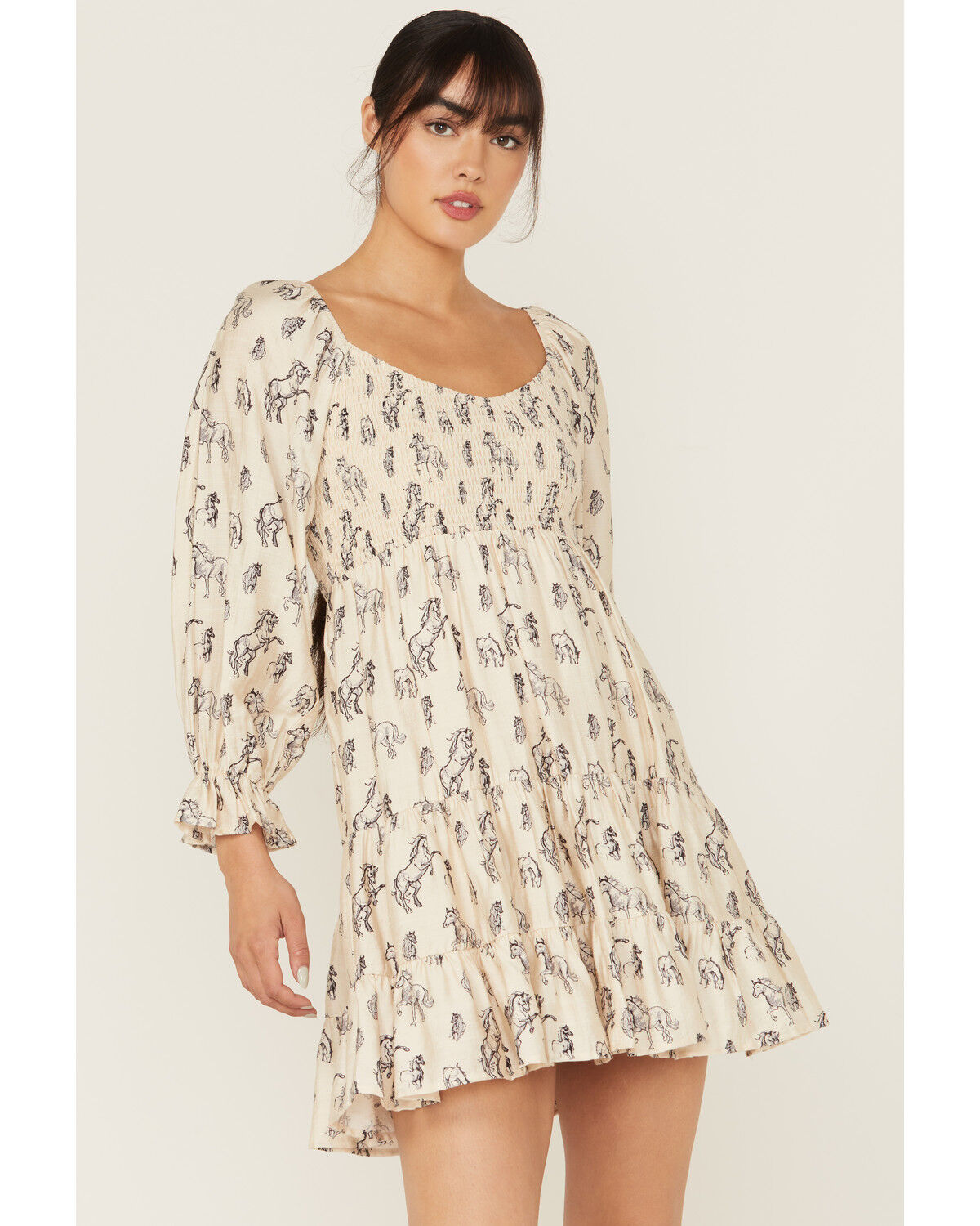 Blue B Women's Horse Print Long Sleeve Mini Dress