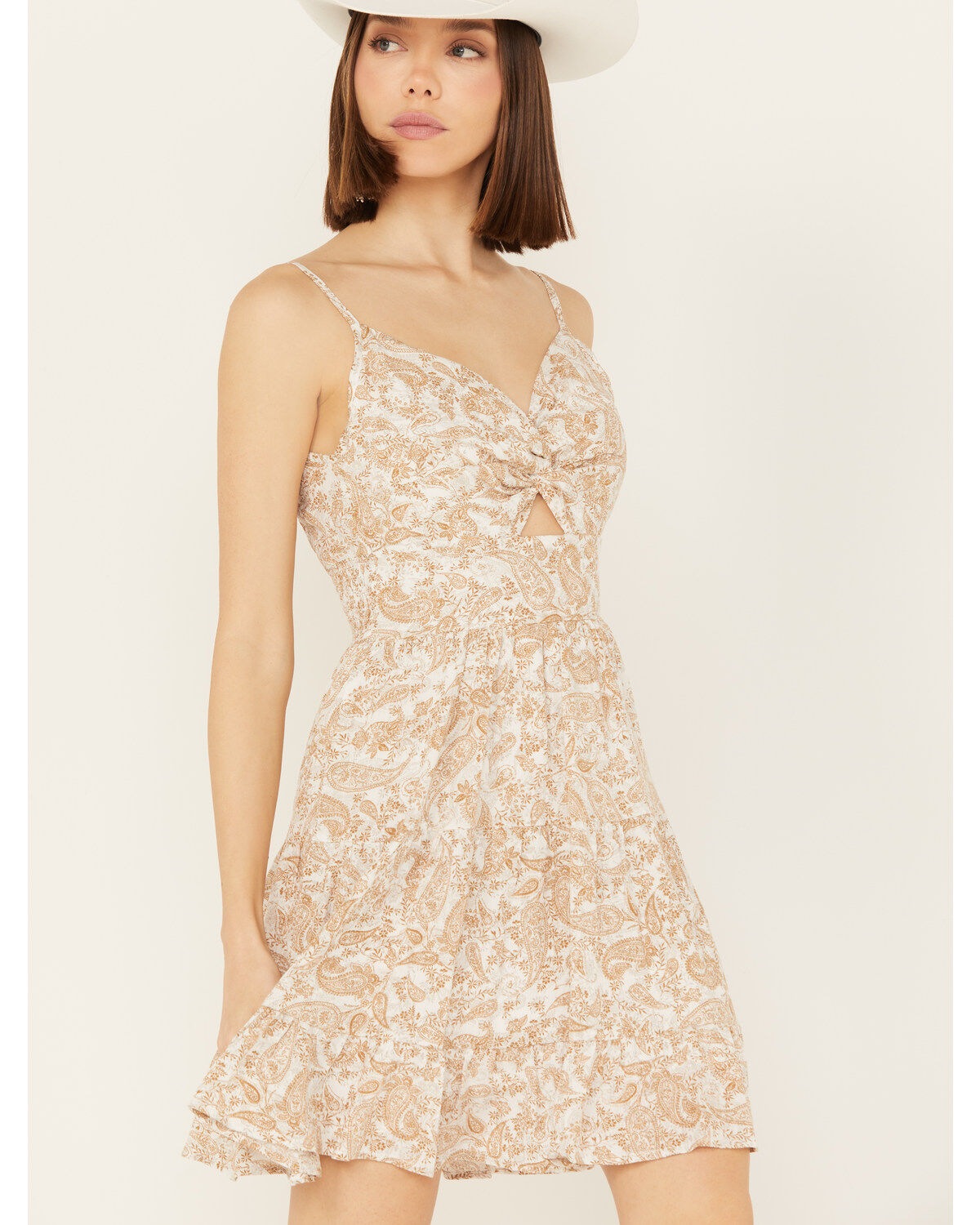 Wild Moss Women's Paisley Print Knot Front Mini Dress