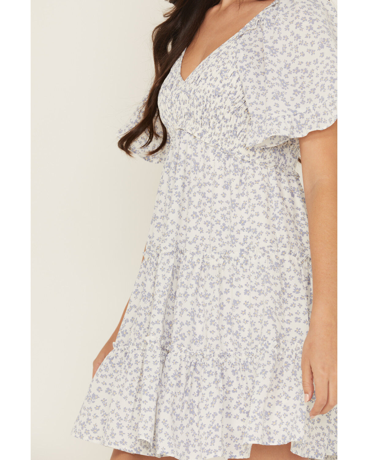 Yura Women's Floral Print Short Sleeve Tiered Mini Dress