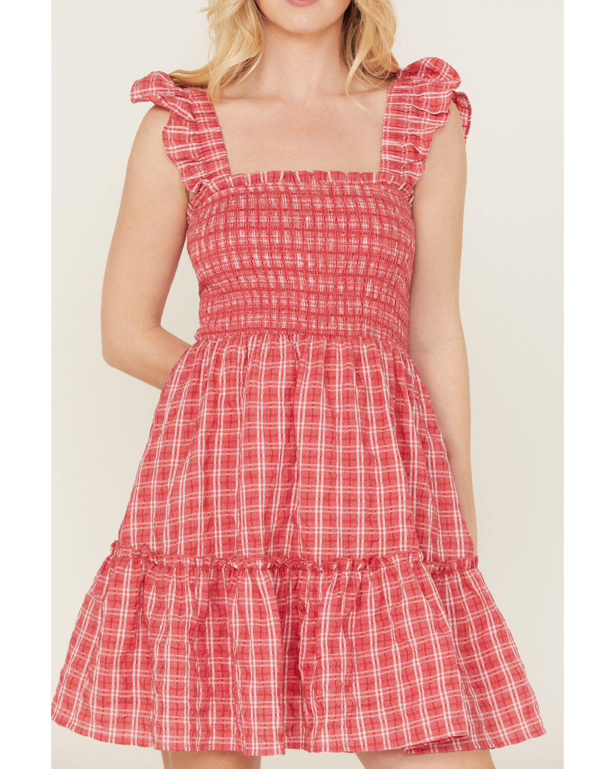 Yura Women's Smocked Checkered Mini Dress
