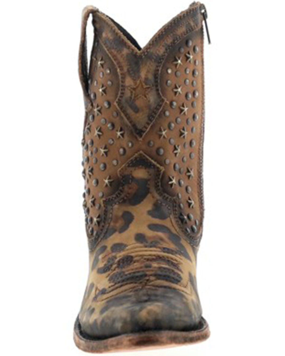 Caborca Silver by Liberty Black Women's Leopard Print Studded Short Western Boots - Snip Toe