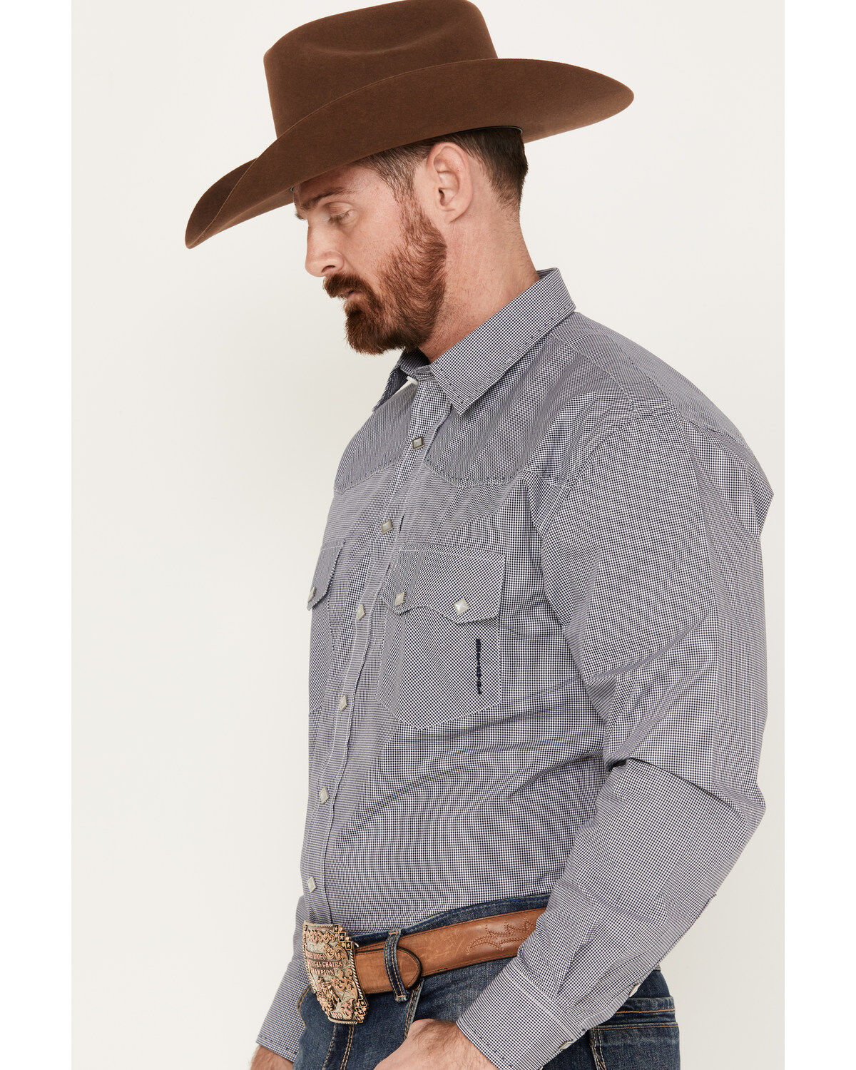 Resistol Men's Thorn Mini Checkered Print Long Sleeve Pearl Snap Western Shirt