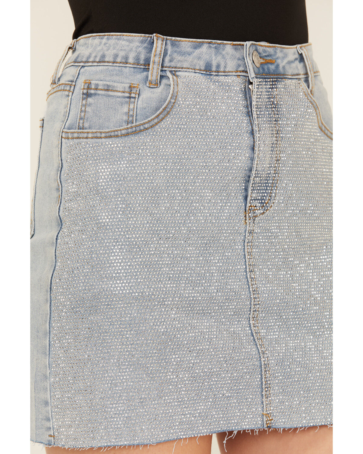 Blue B Women's Light Wash Embellished Mini Denim Skirt