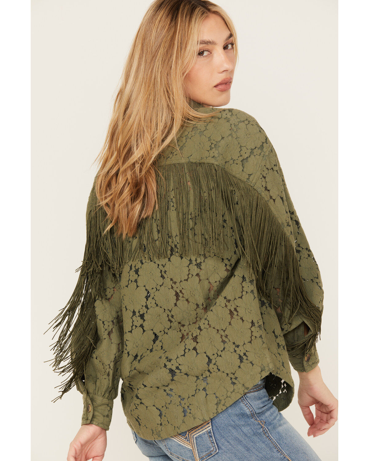 Shyanne Women's Lace Fringe Button Down Shacket