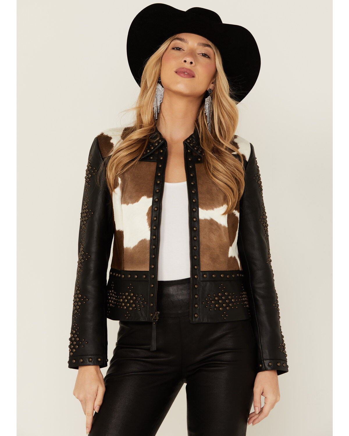 Wonderwest Women's Cowhide Studded Leather Jacket