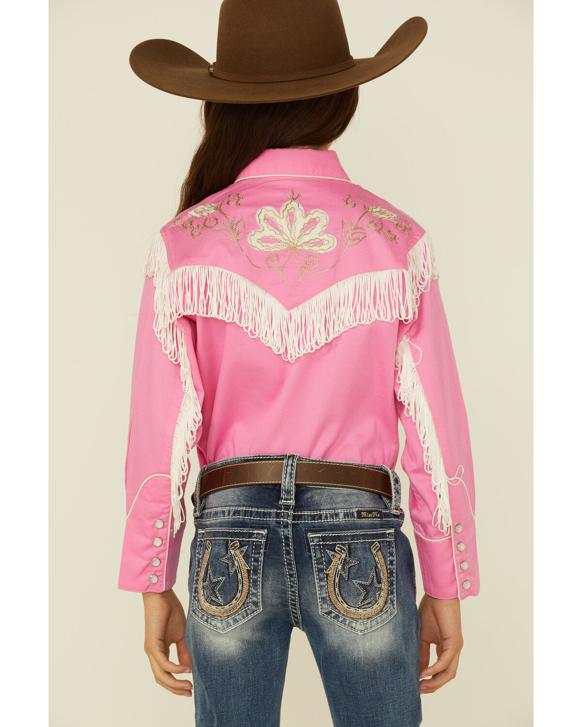 Rockmount Ranchwear Girls' Embroidered Vintage Fringe Long Sleeve Pearl Snap Western Shirt