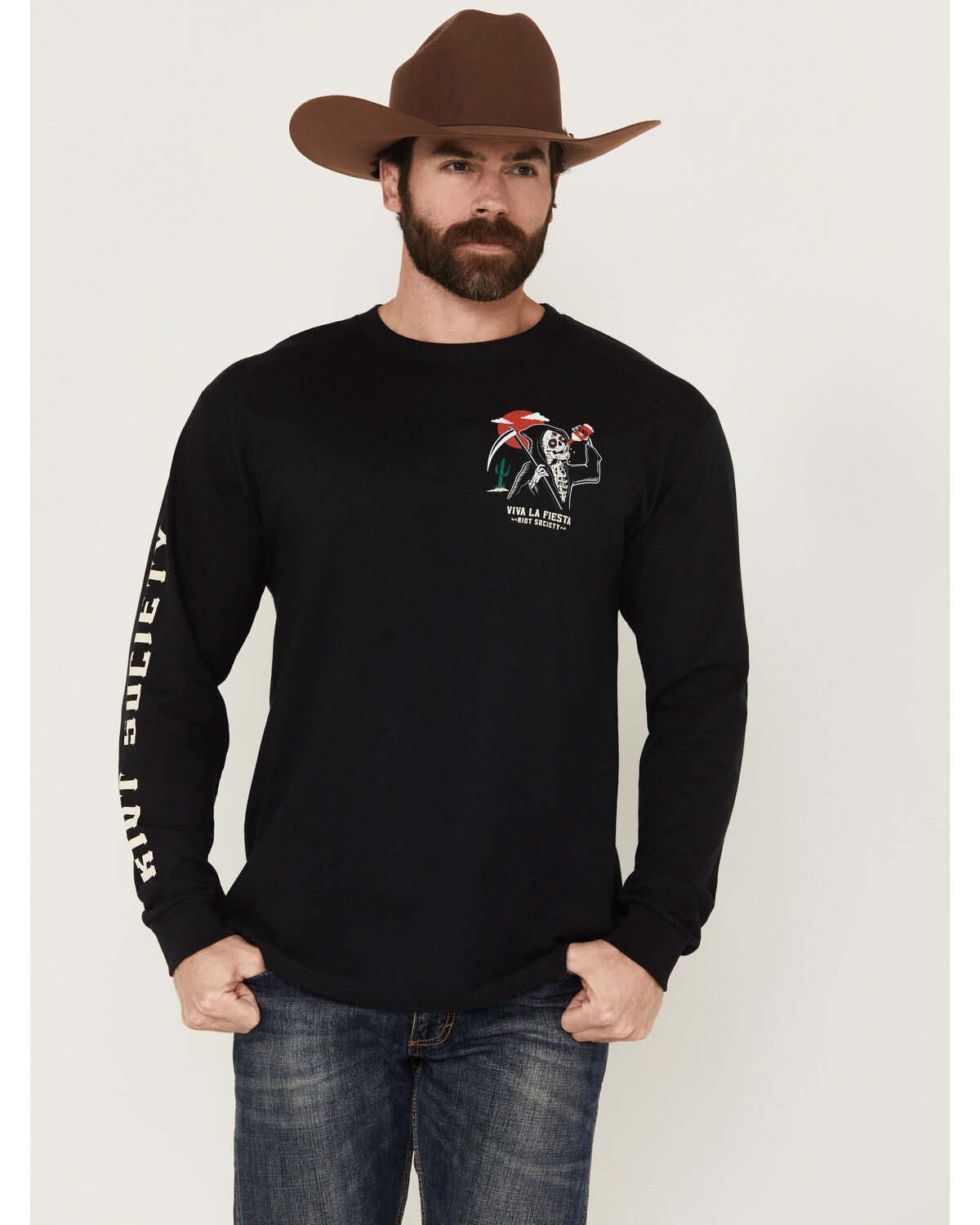 Riot Society Men's Viva La Fiesta Reaper Long Sleeve Graphic T-Shirt