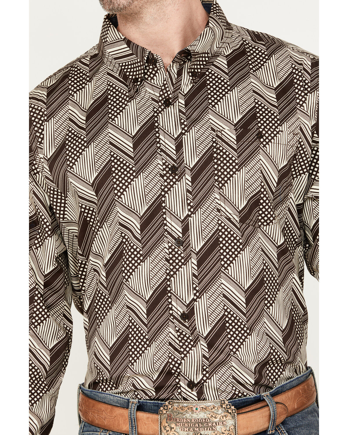 RANK 45® Men's Altonwon Striped Geo Print Long Sleeve Button-Down Western Shirt