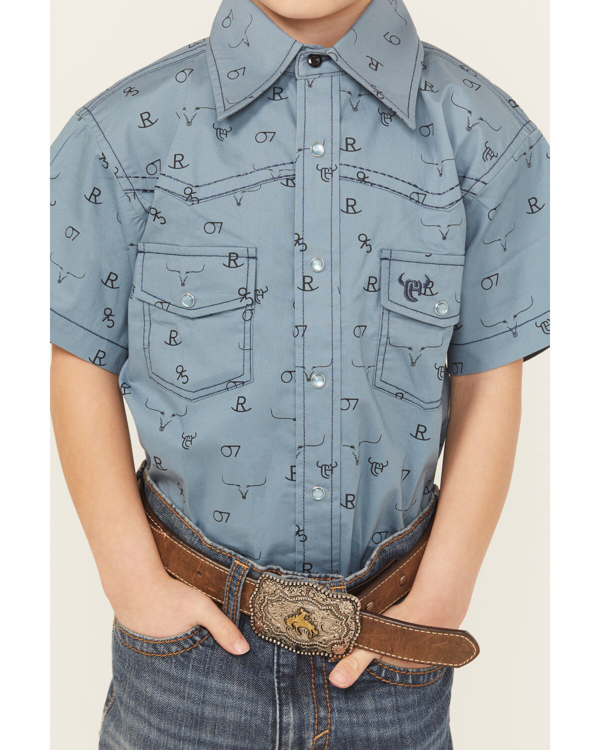 Cowboy Hardware Boys' Branding Iron Short Sleeve Snap Western Shirt