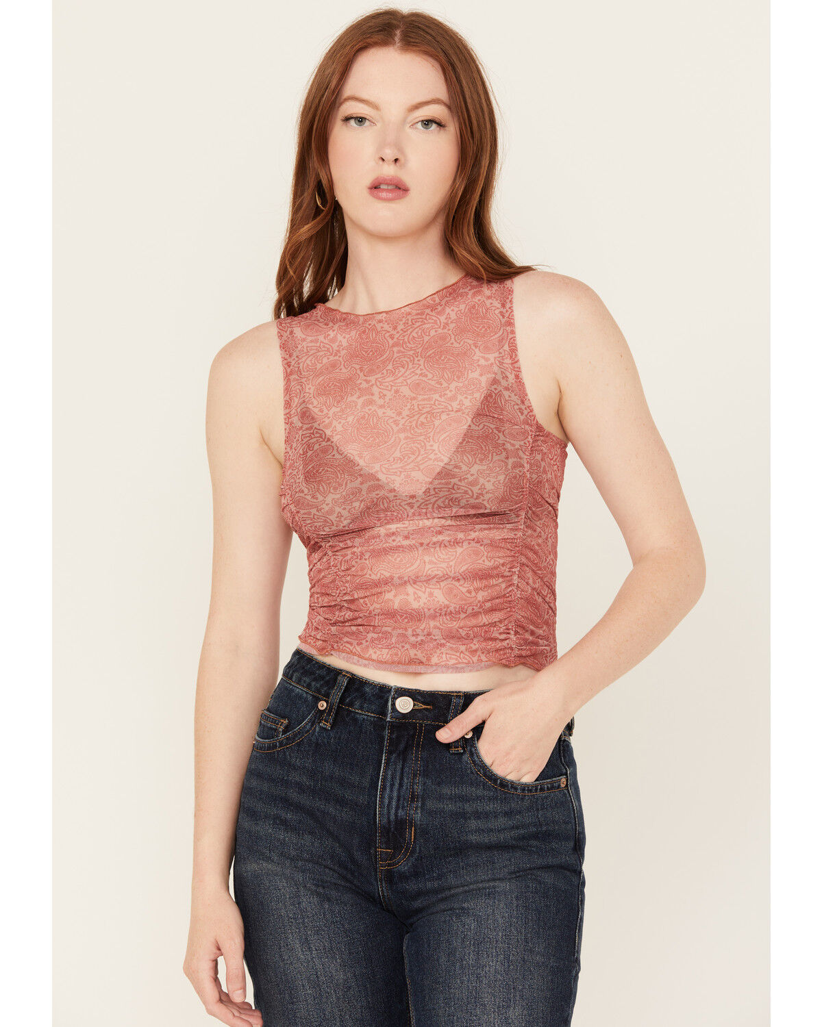 Rock & Roll Denim Women's Paisley Print Mesh Tank