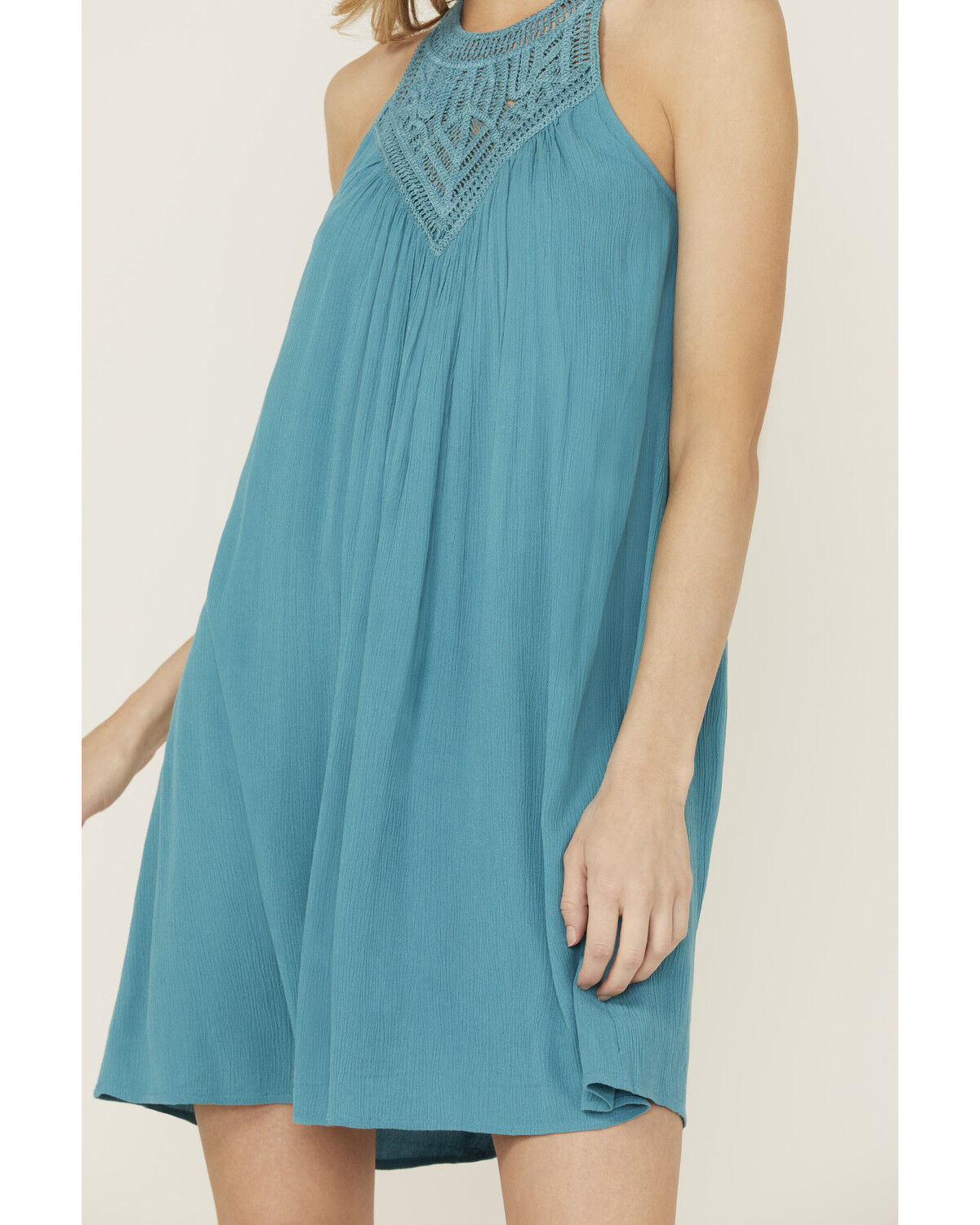 Shyanne Women's Crochet Yoke Crinkle Mini Dress