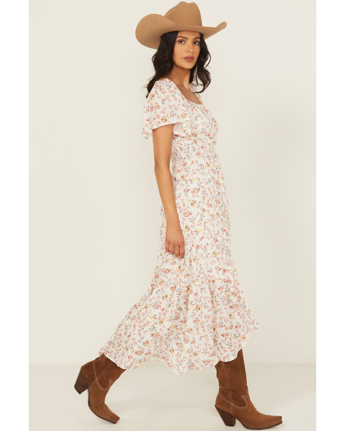 Wild Moss Women's Floral Print Short Sleeve High-Low Dress