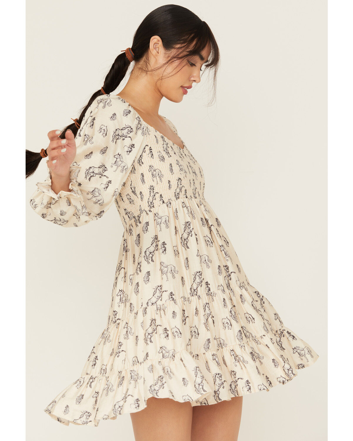 Blue B Women's Horse Print Long Sleeve Mini Dress