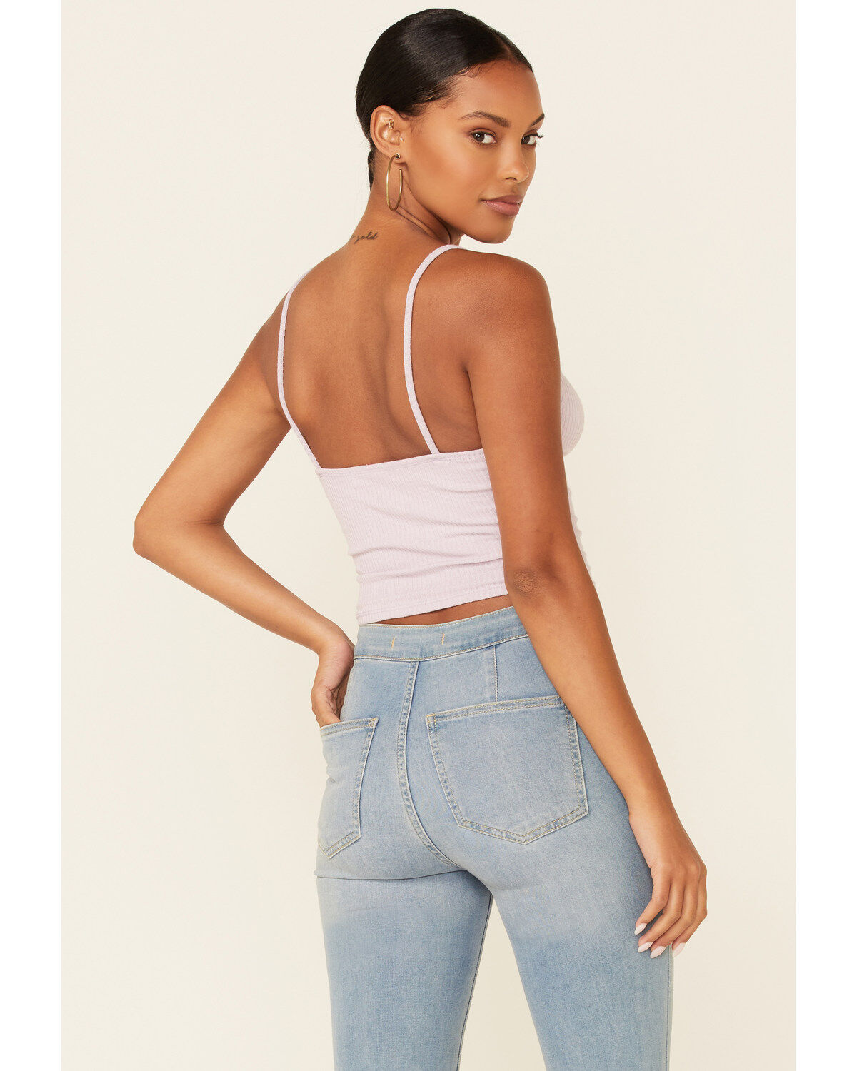 Wild Moss Women's Rib Knit V-Neck Crop Cami