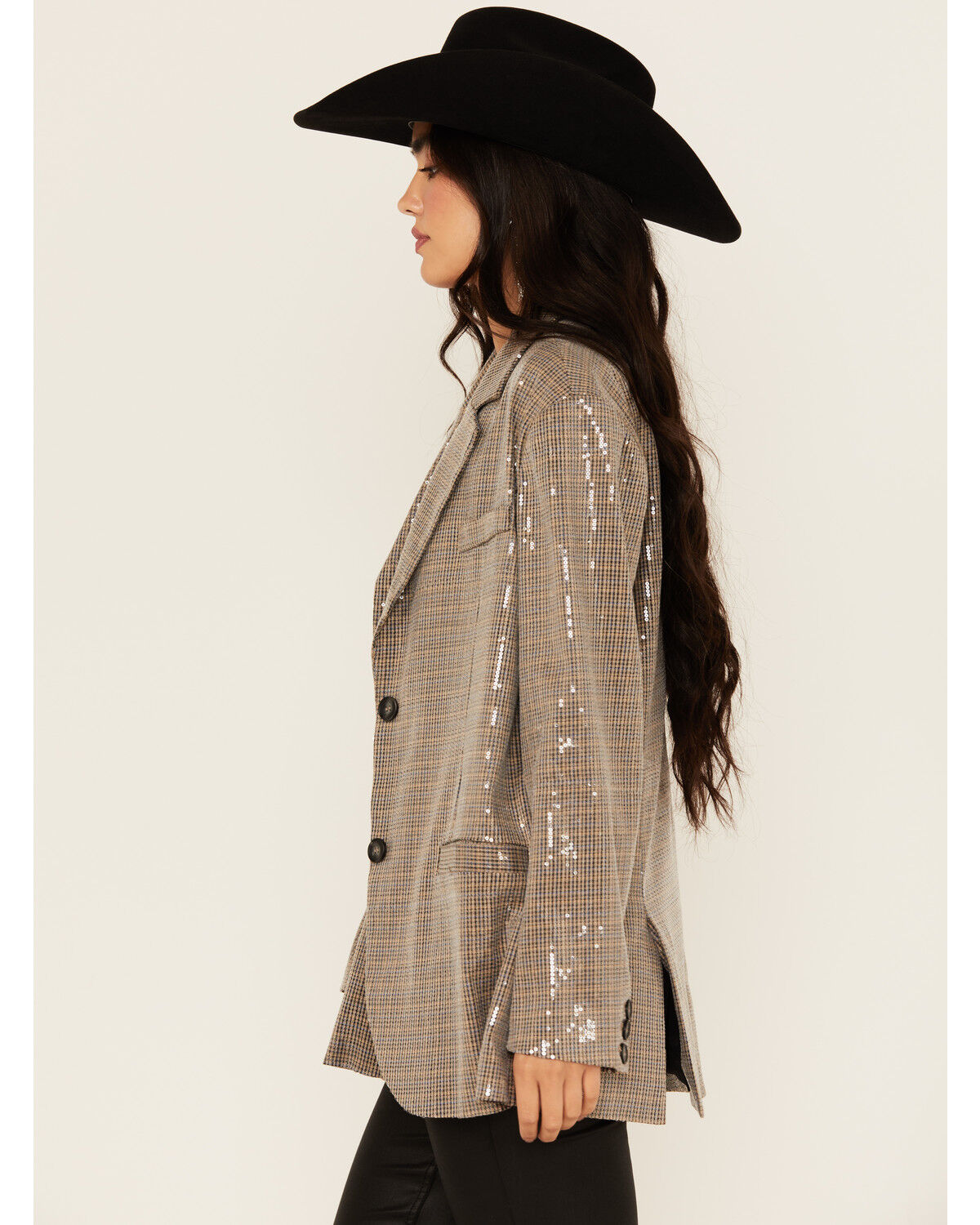 Mystree Women's Plaid Print Sequin Blazer