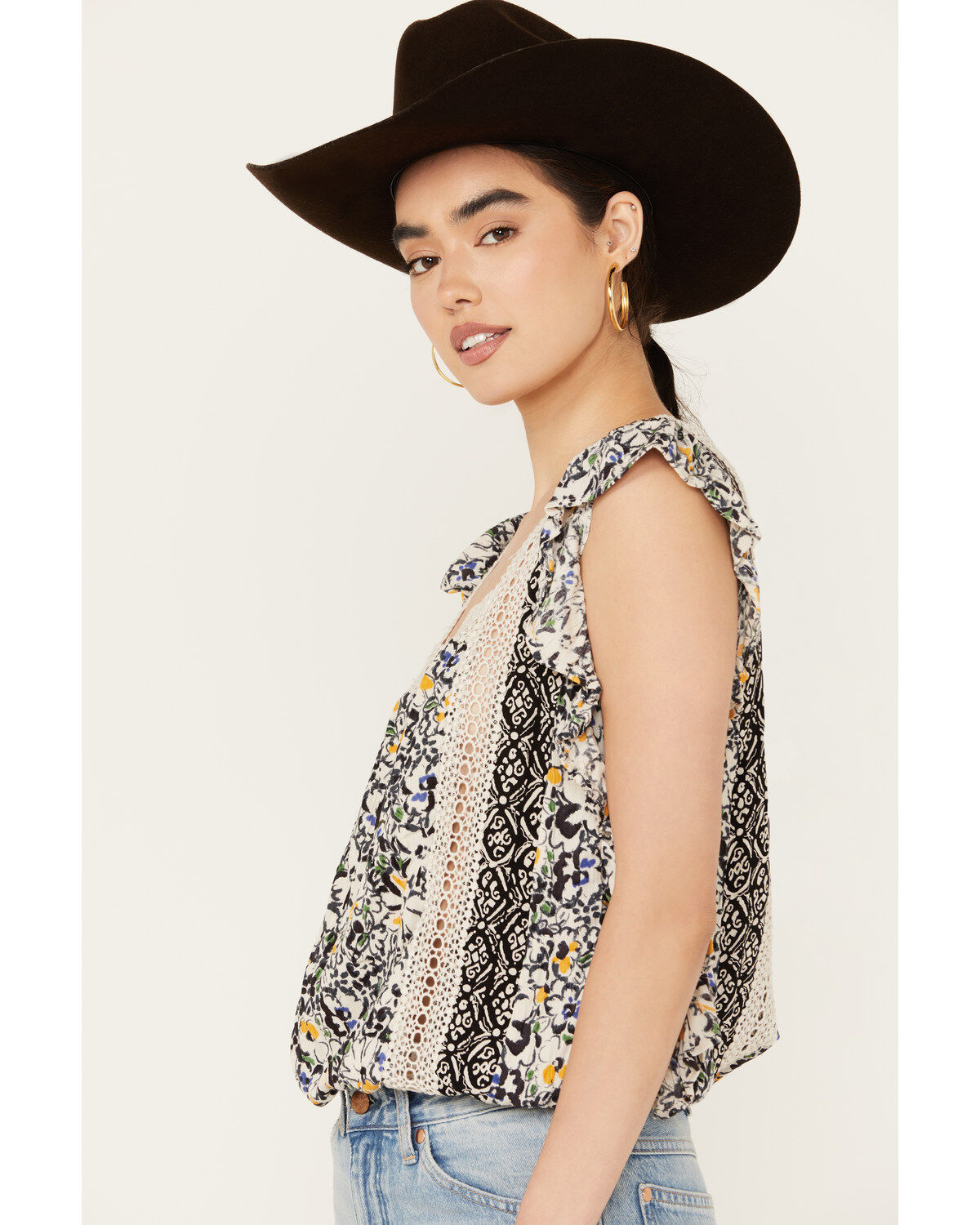 Angie Women's Butterfly Sleeve Floral Print Top