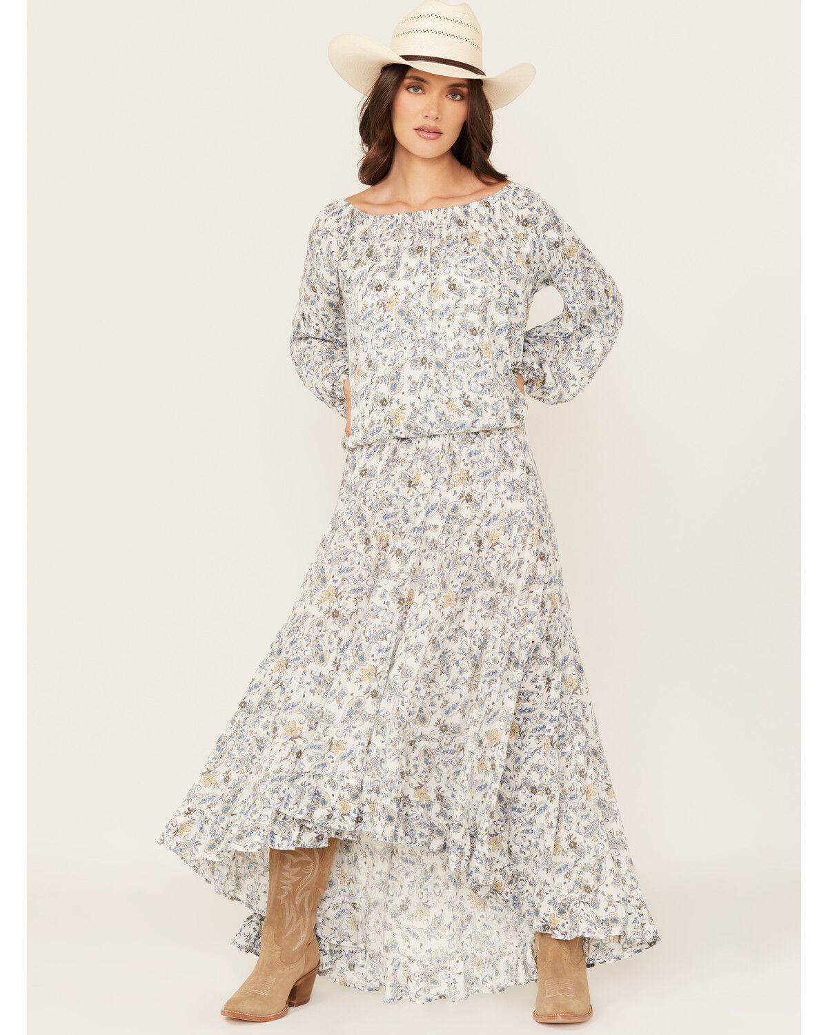 Wild Moss Women's Paisley Print High-Low Midi Skirt