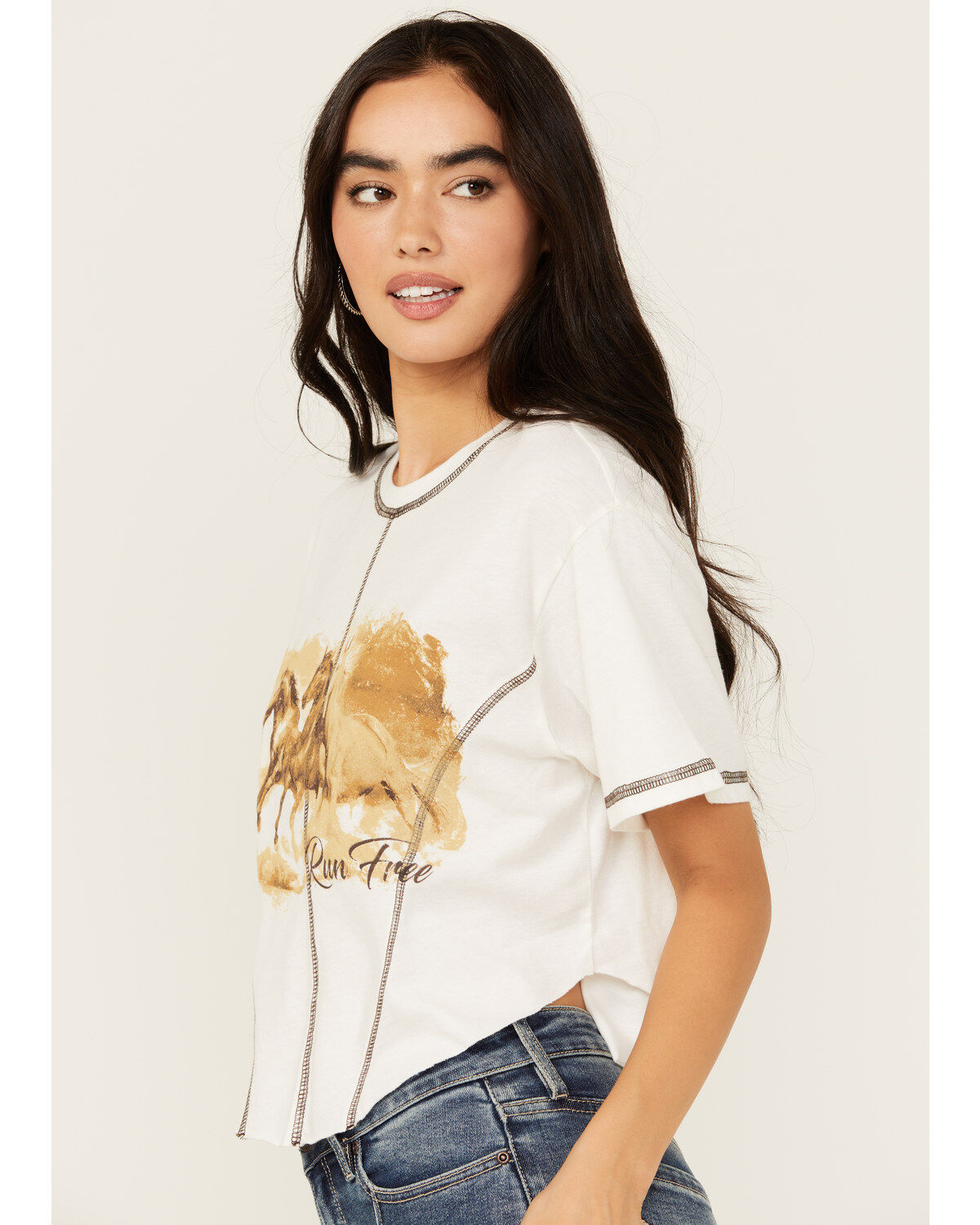 Youth in Revolt Women's Running Horse Seamed Cropped Graphic Tee