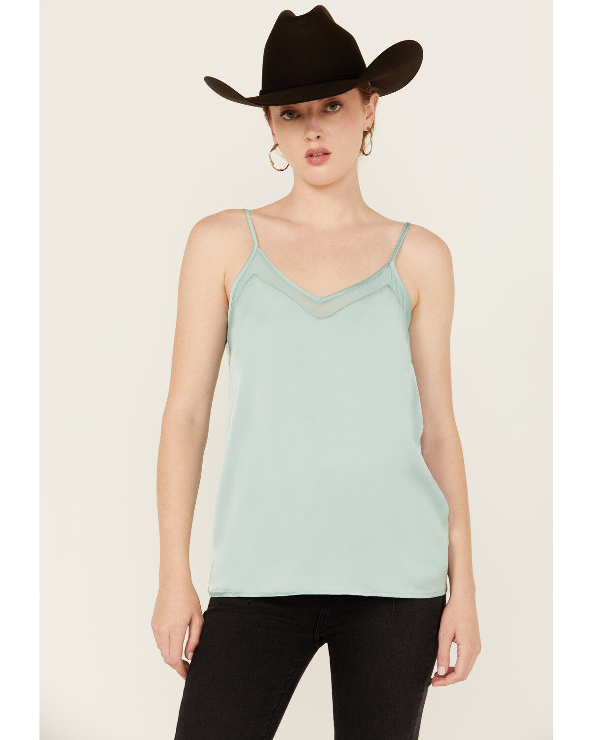 Rock & Roll Denim Women's Mesh Accent Satin Tank