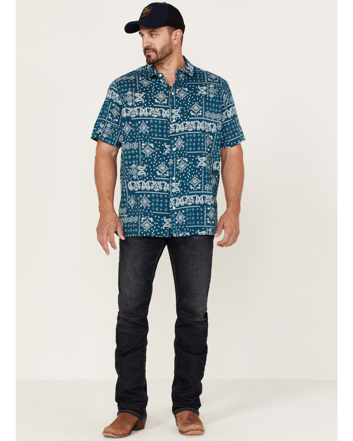 Gibson Men's Holler Bandana Print Short Sleeve Button-Down Western Shirt