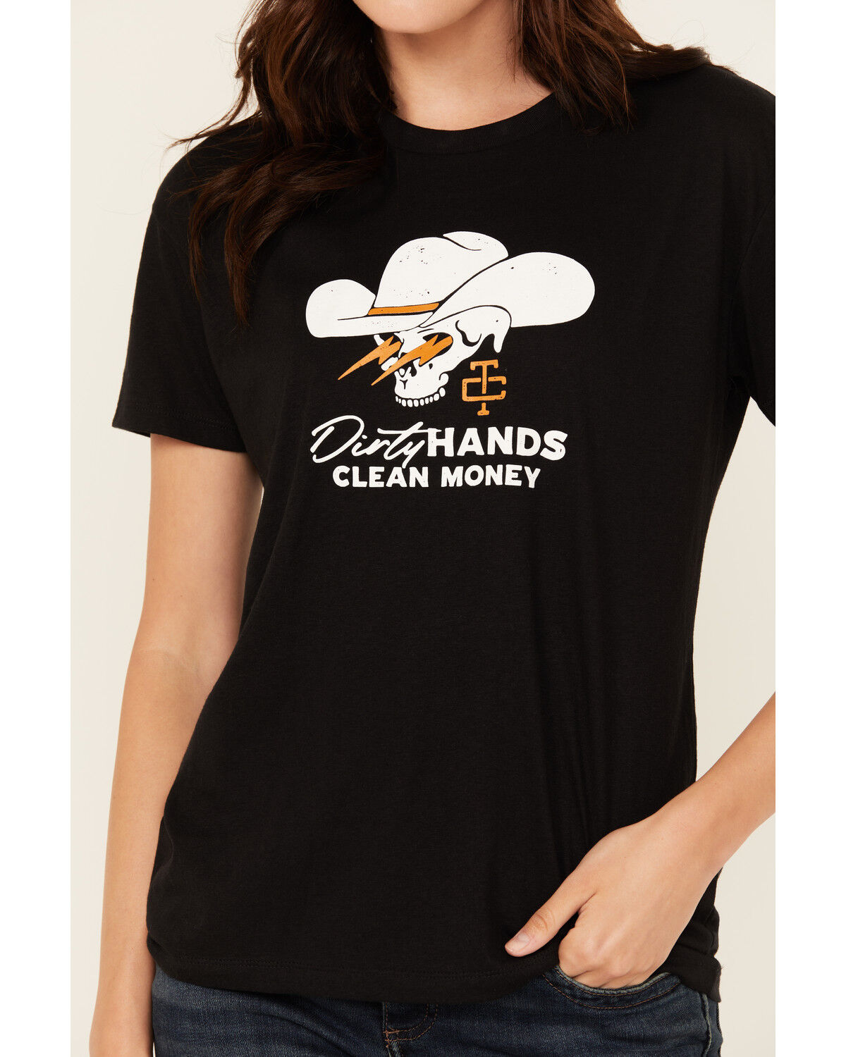 Troll Co Women's Savage Dirty Hands Clean Money Short Sleeve Graphic Tee