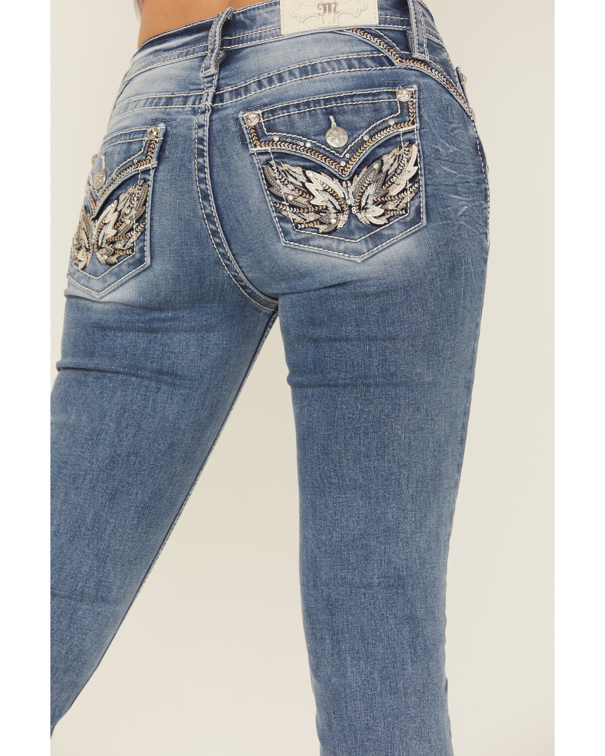 Miss Me Women's Medium Wash Wing Embroidered Bootcut Stretch Jeans