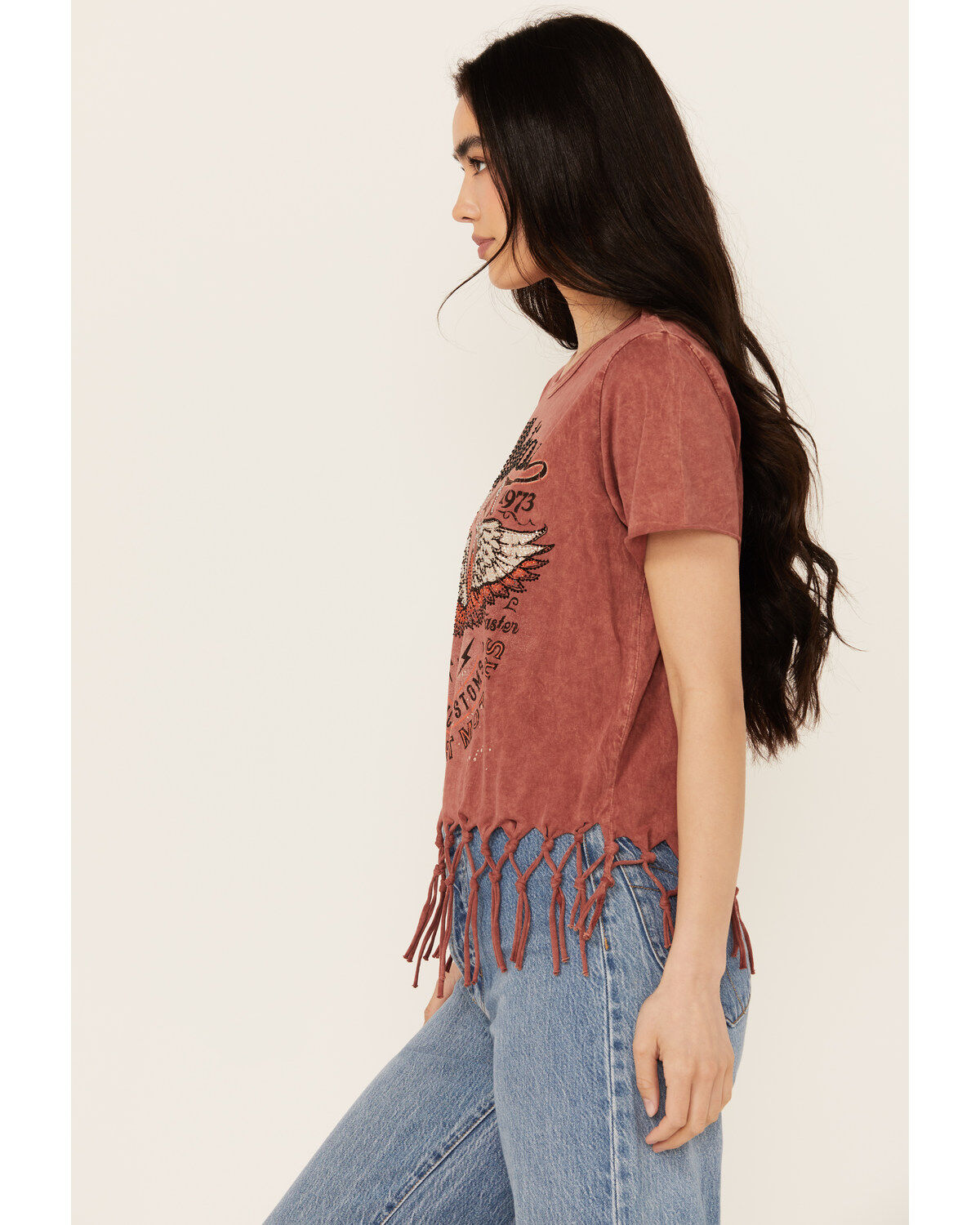 Affliction Women's Moto Fringe Short Sleeve Graphic Tee